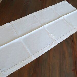 Vintage Hemstitched Linen Table Runner Buffet Scarf 44" x 18"
